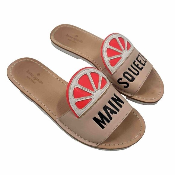 Kate Spade Main Squeeze Leather Slides Sz 7.5 - Picture 1 of 7